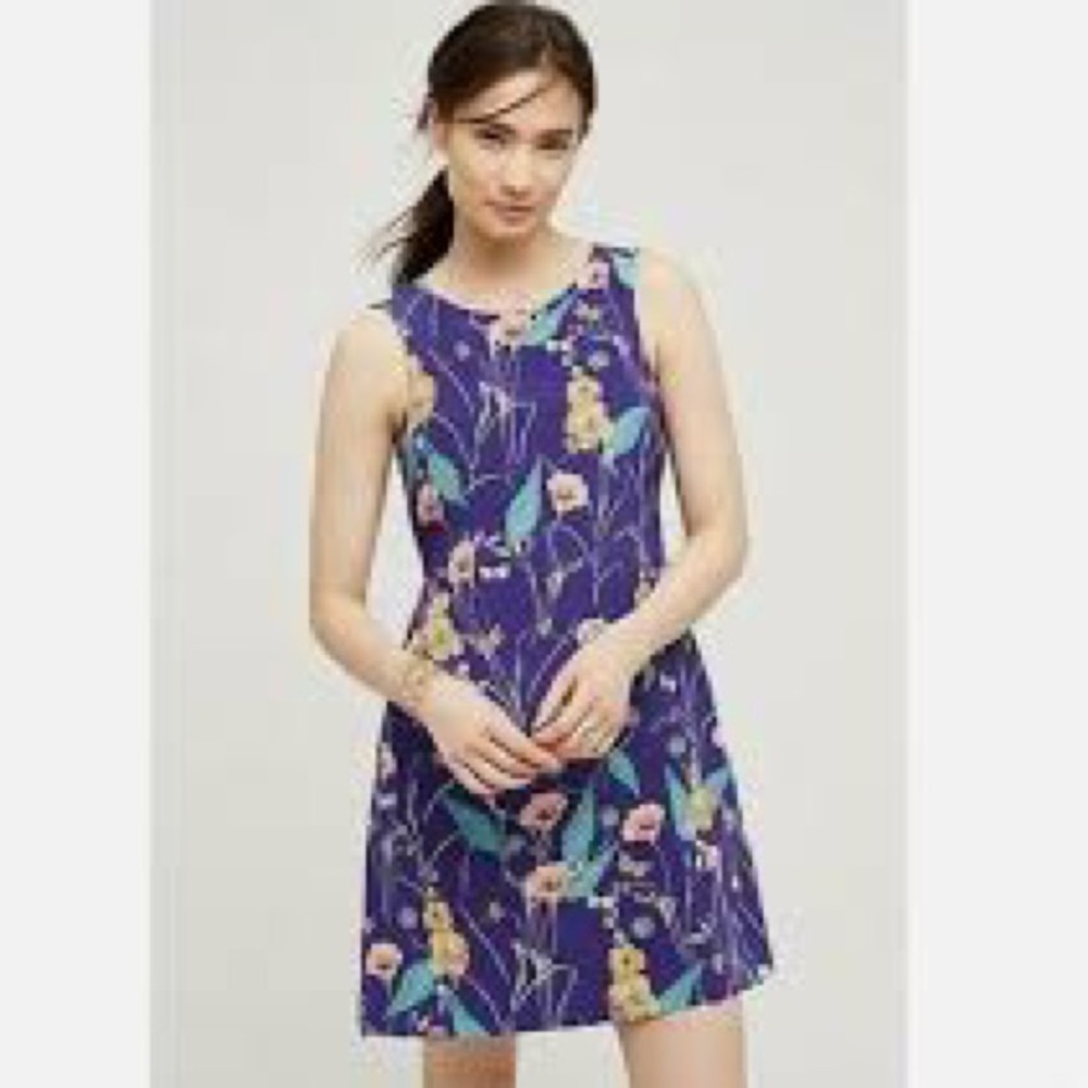 Anthropologie HD in Paris Hidden Isle Sleeveless Floral Dress 100% SILK Size 2